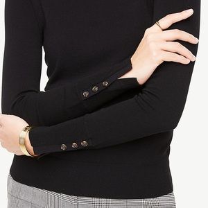 NWT Ann Taylor Button Split Cuff Sweater Black S